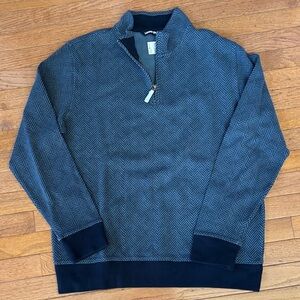 Lands' End Men's Blue Herringbone Zip-Up Sweater